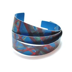 Plaid Blue Tiered Wide Cuff Bracelet by Jon Klar